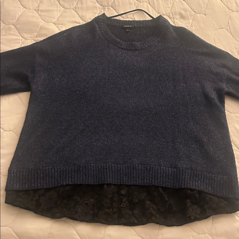 Torrid Navy Sweater with Lace Detail